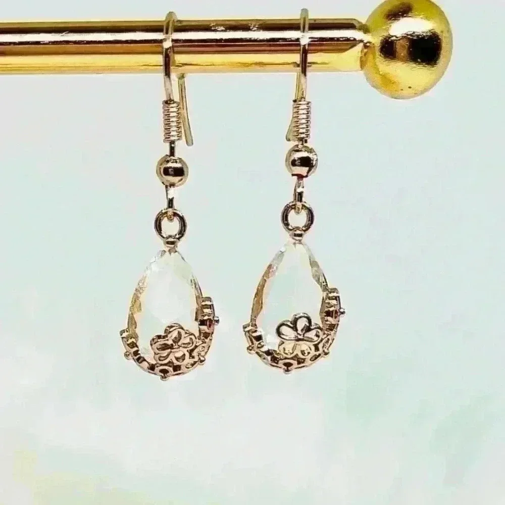The Hazel Drop and Faux Crystal Water Drop Duo Bundle Earrings